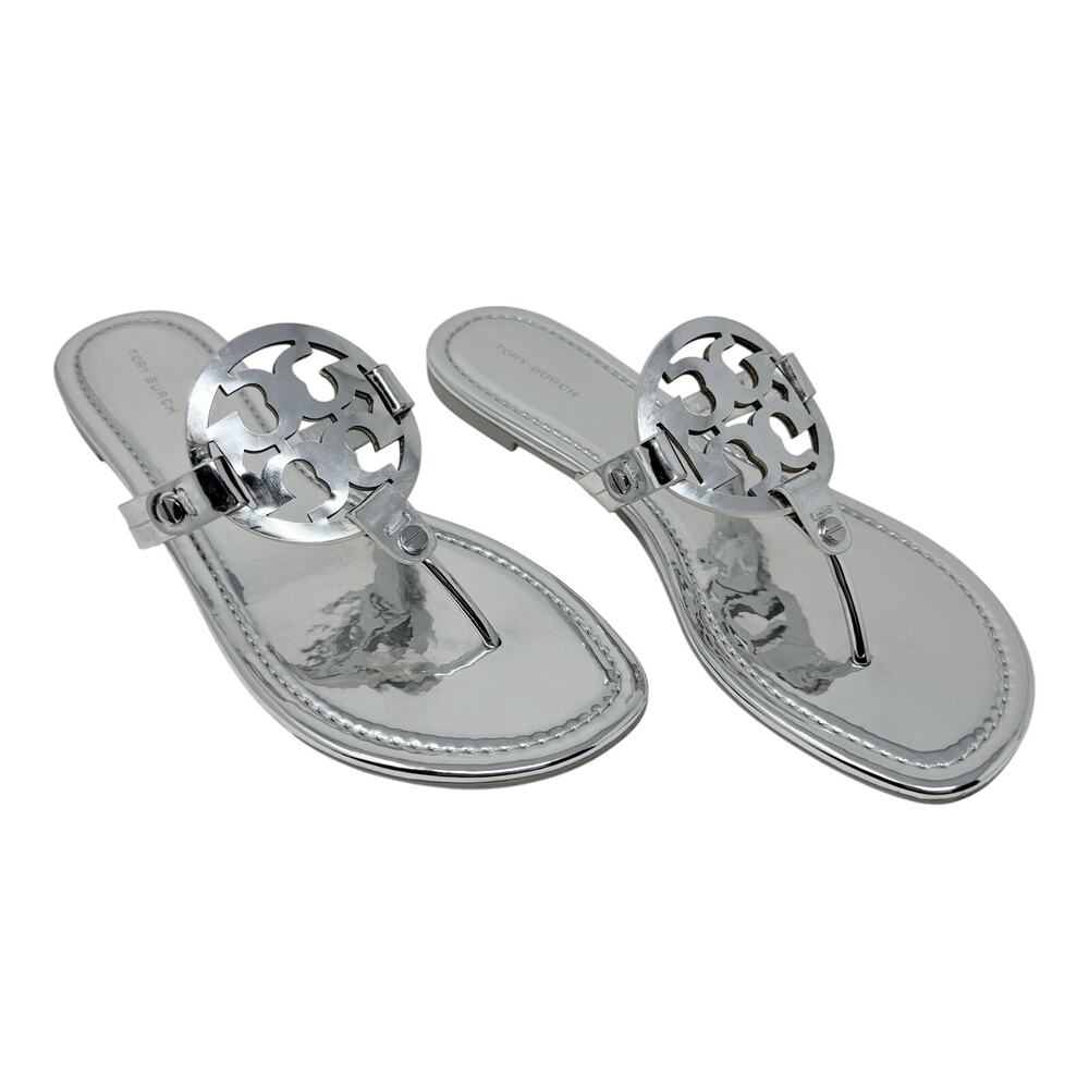 Tory Burch Miller Silver Metallic Sandal Size 8.5 w/ Box